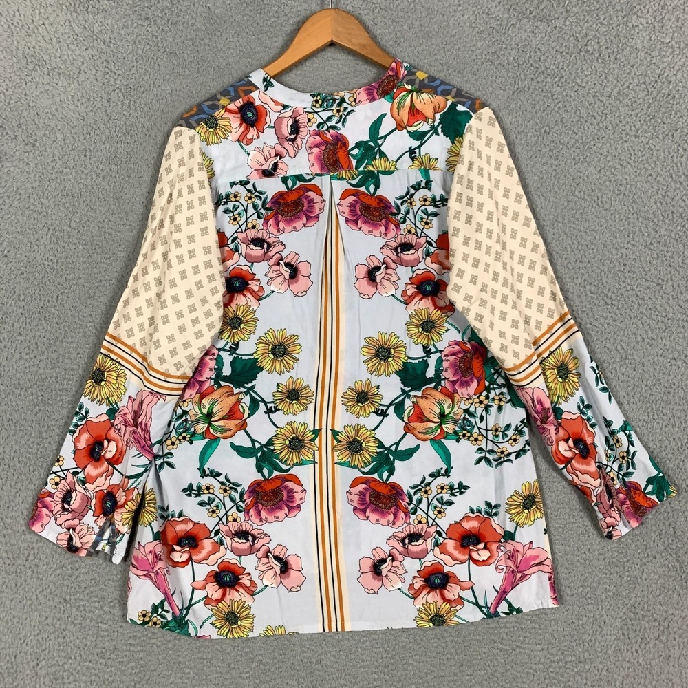 Johnny Was Becca Blouse Womens XL Floral Scarf Print V-Neck Embroidered Tunic - Picture 6 of 10